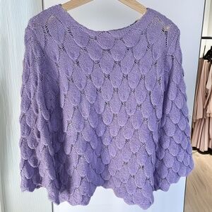 Women's Lavender Bell Sleeve Pointelle Knit Sweater Size Medium